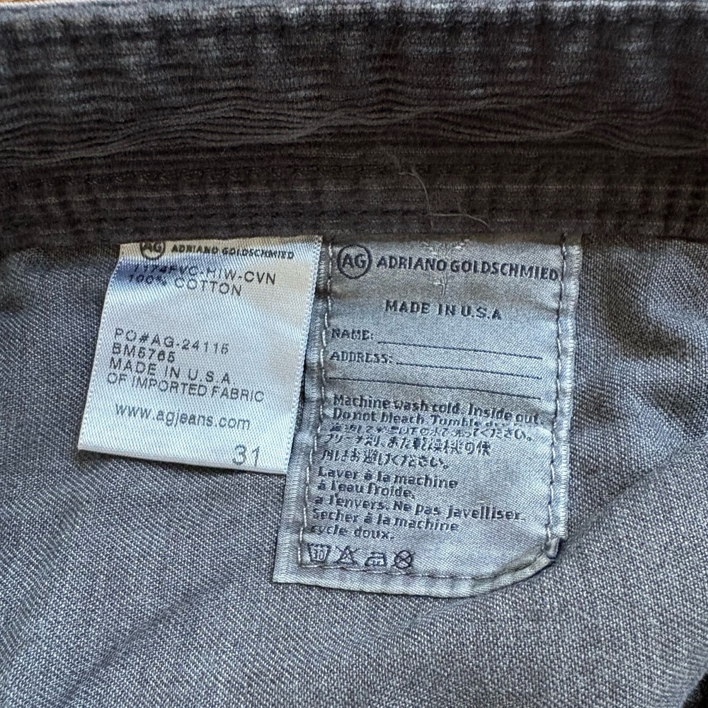 AG Adriano Goldschmied Corduroy Pants Mens 33”W The Graduate Tailored Leg Black - Picture 6 of 16